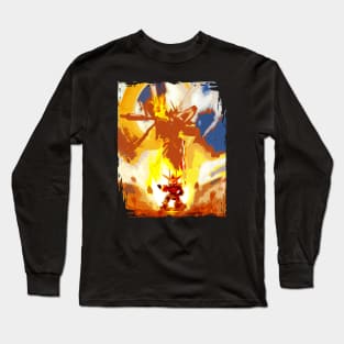 Oil Paint Style Burning Gundam Long Sleeve T-Shirt